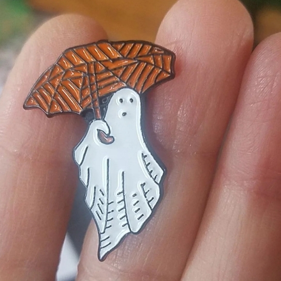 *2 for $13* Spooky Ghost W/ Umbrella Enamel Pin - Picture 2 of 3